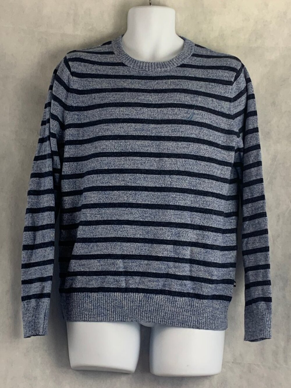 Nautica Men's 100% Cotton Crew Neck Pullover Sweater, True Blue Stripe, Small